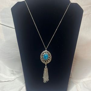 Silver & Turquoise necklace w/tassel